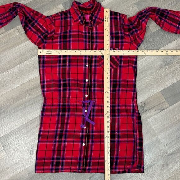 Victoria’s Secret Plaid Flannel Cinch Waist Sleep Nightshirt Red Pink Medium - Picture 12 of 13